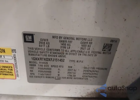 2015 GMC Acadia Denali from USA, damaged, VIN 1GKKRTKDXFJ151452